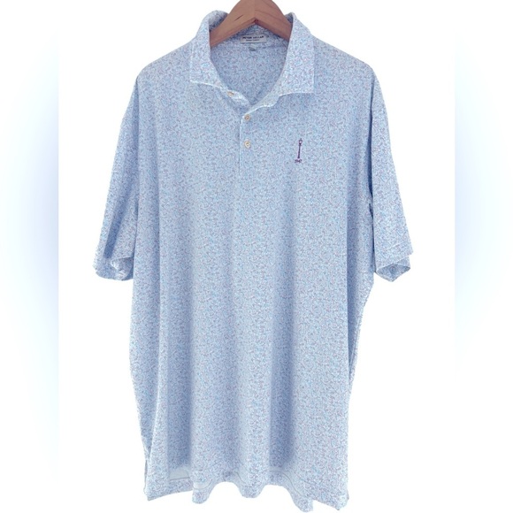 Peter Millar Summer Comfort Performance Golf Printed Blue Polo Shirt - Picture 1 of 6